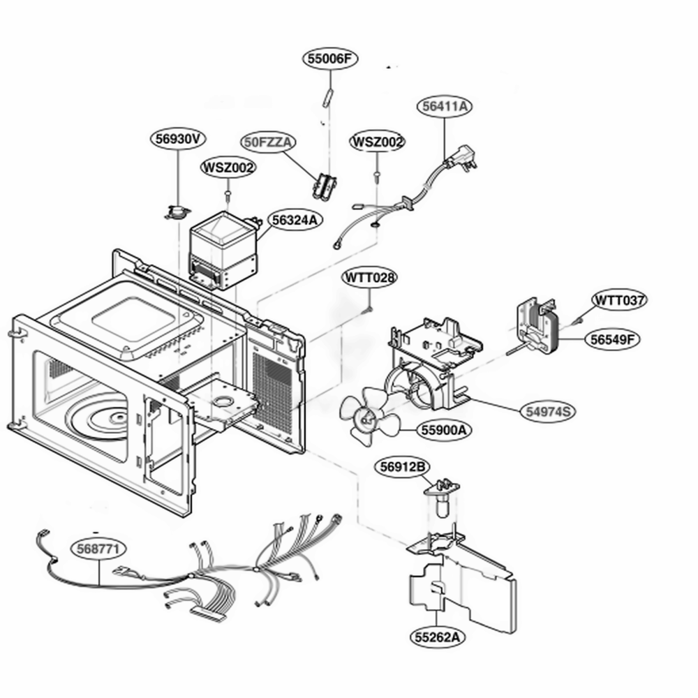 Interior Parts 1 Diagram and Parts List for MA6511B KBKEGSE LG Wall Oven