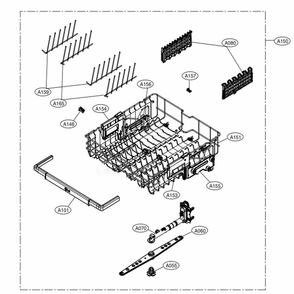 Upper Rack Assembly Diagram and Parts List for LDP6809BM ABMESNA LG Dishwasher