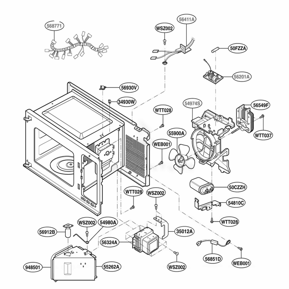 Interior Parts Diagram and Parts List for KCMS1555RSS CS1EKAD LG Range