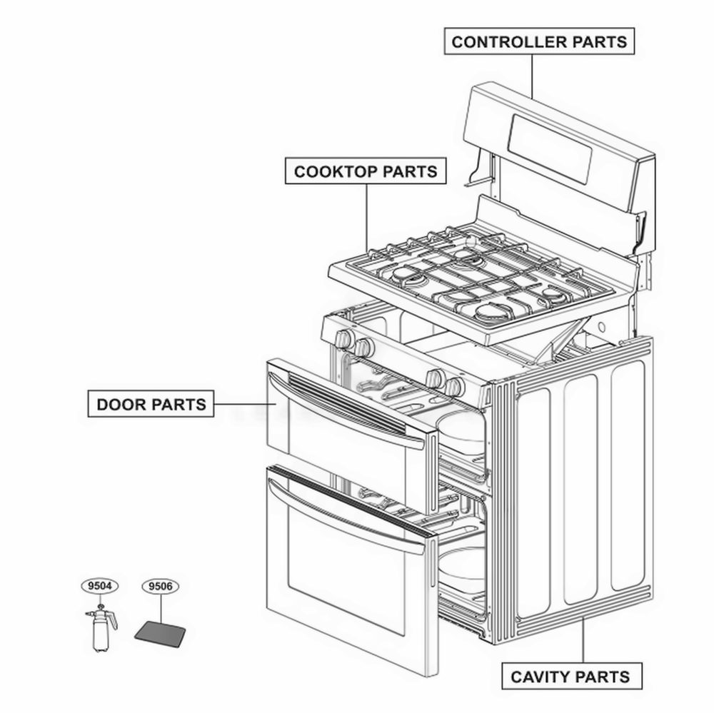 Main Diagram and Parts List for LDG3031ST FSTELGA LG Wall Oven