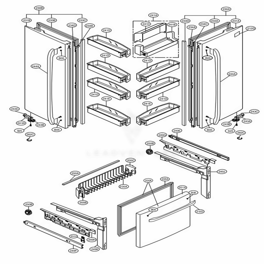 Door Parts Diagram and Parts List for 71606 ATICSE0 LG Refrigerator