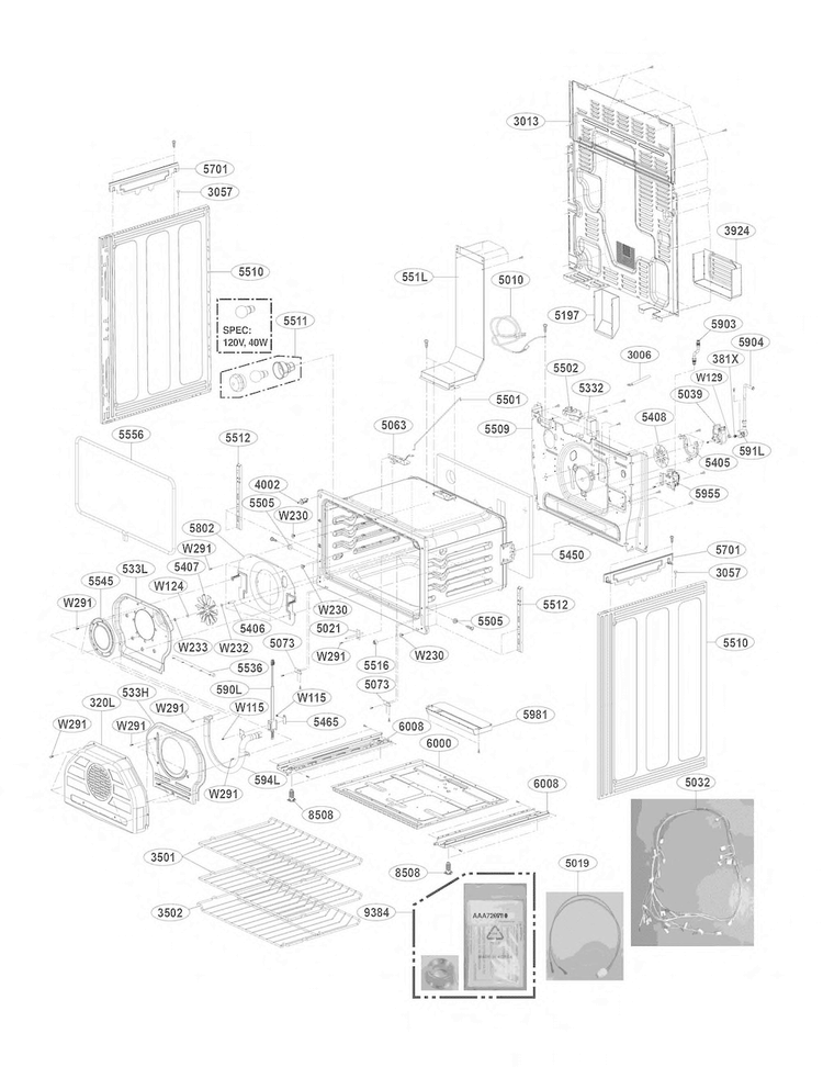 Lower Cavity Parts Diagram and Parts List for LDG4313ST  LG Range