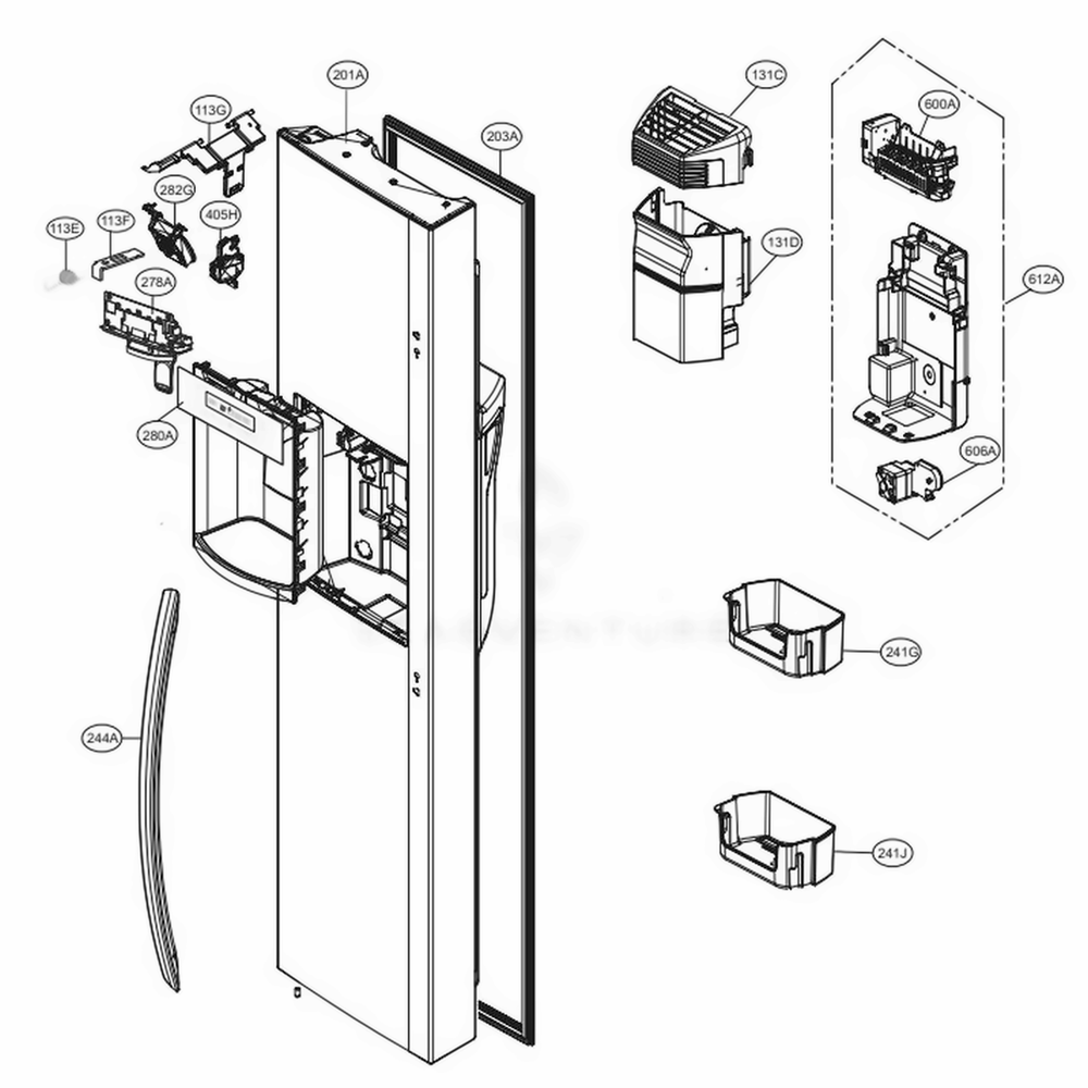 Freezer Door Diagram and Parts List for LSXS26336S ASTCNA0 LG Refrigerator