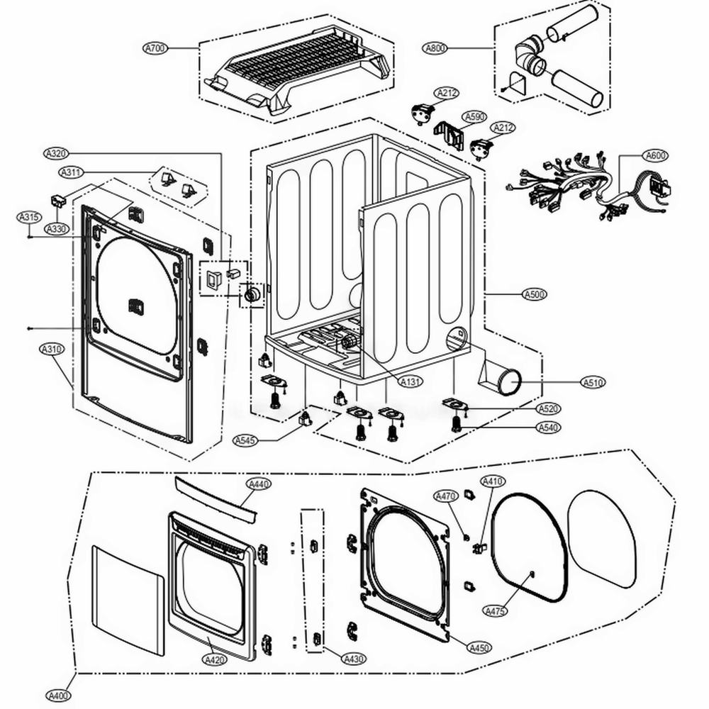 Cabinet And Door Assembly Electric Type Diagram and Parts List for 61522 ABWESEU LG Dryer