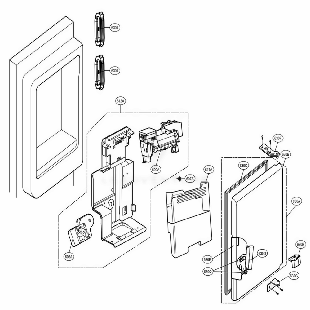 Ice Maker And Ice Bin Parts Diagram and Parts List for LFX31925ST ASTCNA6 LG Refrigerator