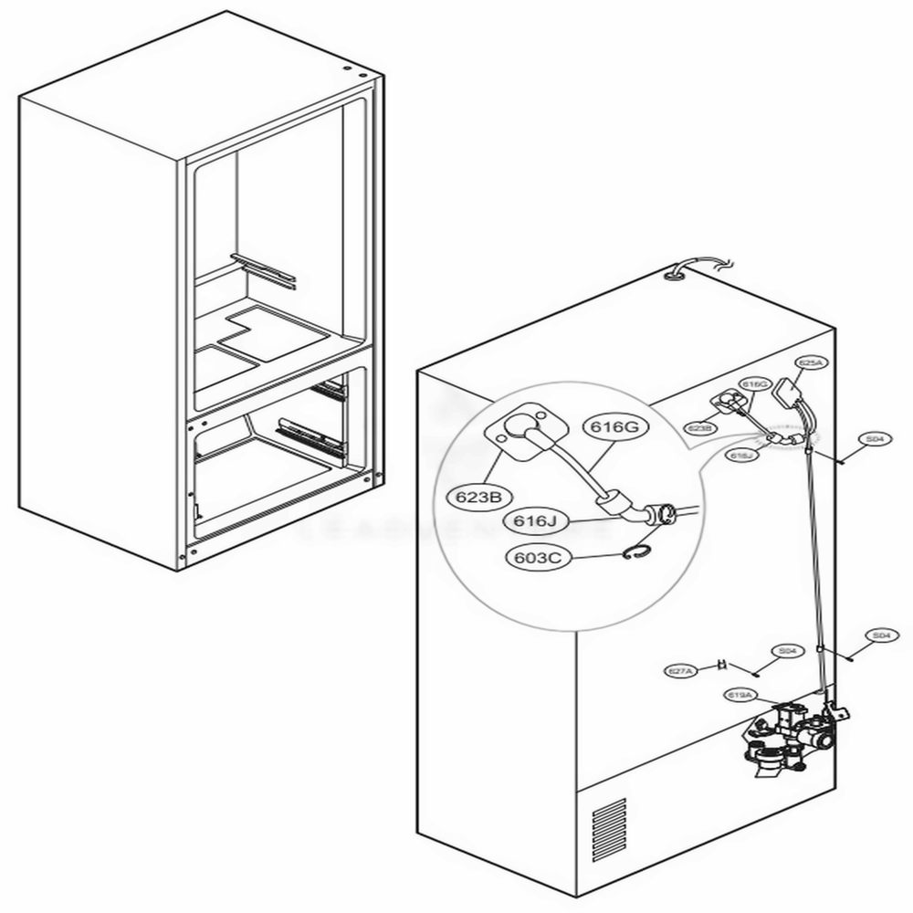 Valve And Water Tube Parts Diagram and Parts List for LFXS30726B AWBCNA2 LG Refrigerator