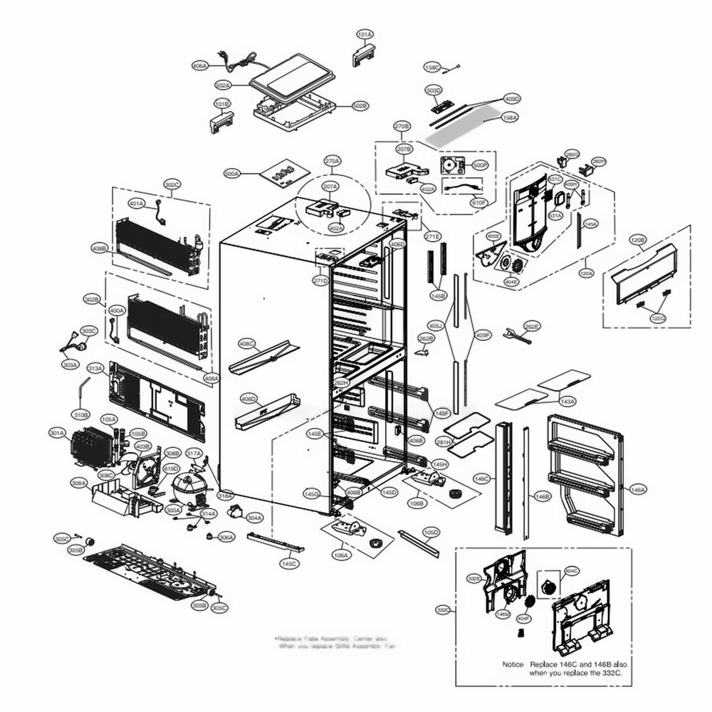 Case Parts Diagram and Parts List for LNXS30866D ASBCNA1 LG Refrigerator