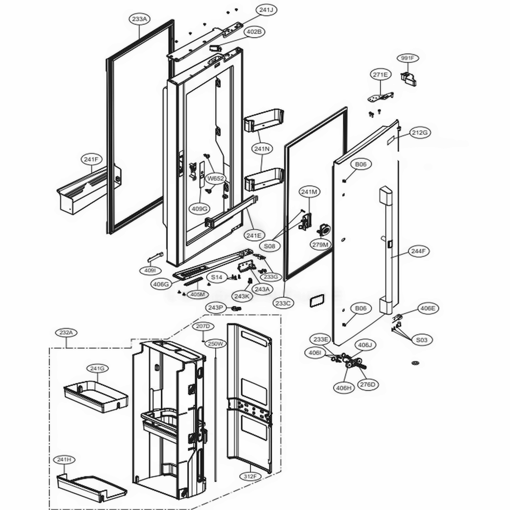Door Parts 2 Diagram and Parts List for SKSFD3613S ASTCNA0 LG Refrigerator