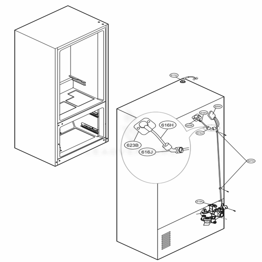 Valve And Water Tube Parts Diagram and Parts List for 73107 ASBCSE0 LG Refrigerator