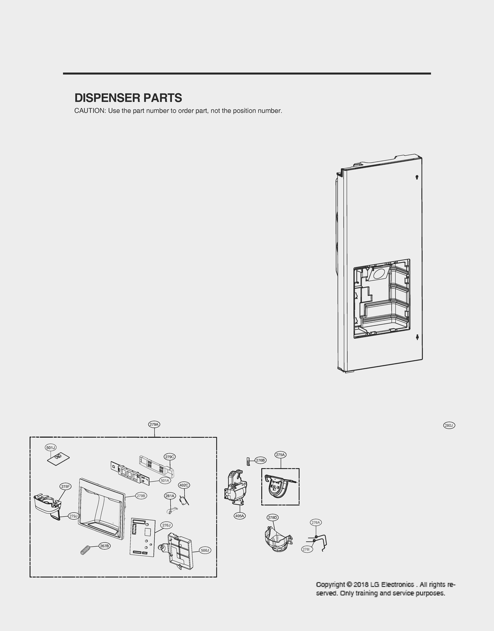 Dispenser Parts Diagram and Parts List for GR-L318LQUM ASWCSE0 LG Refrigerator