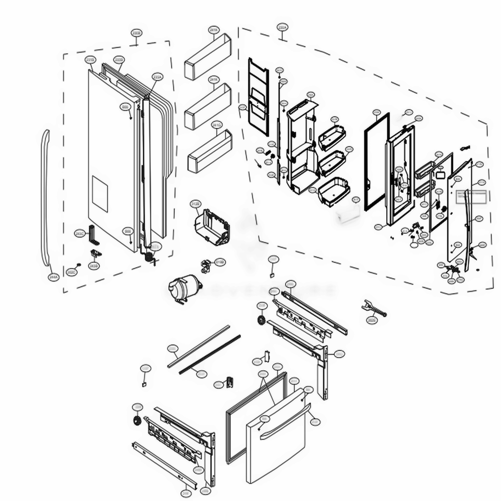 Door Parts Diagram and Parts List for 70339 AWBCSE0 LG Refrigerator