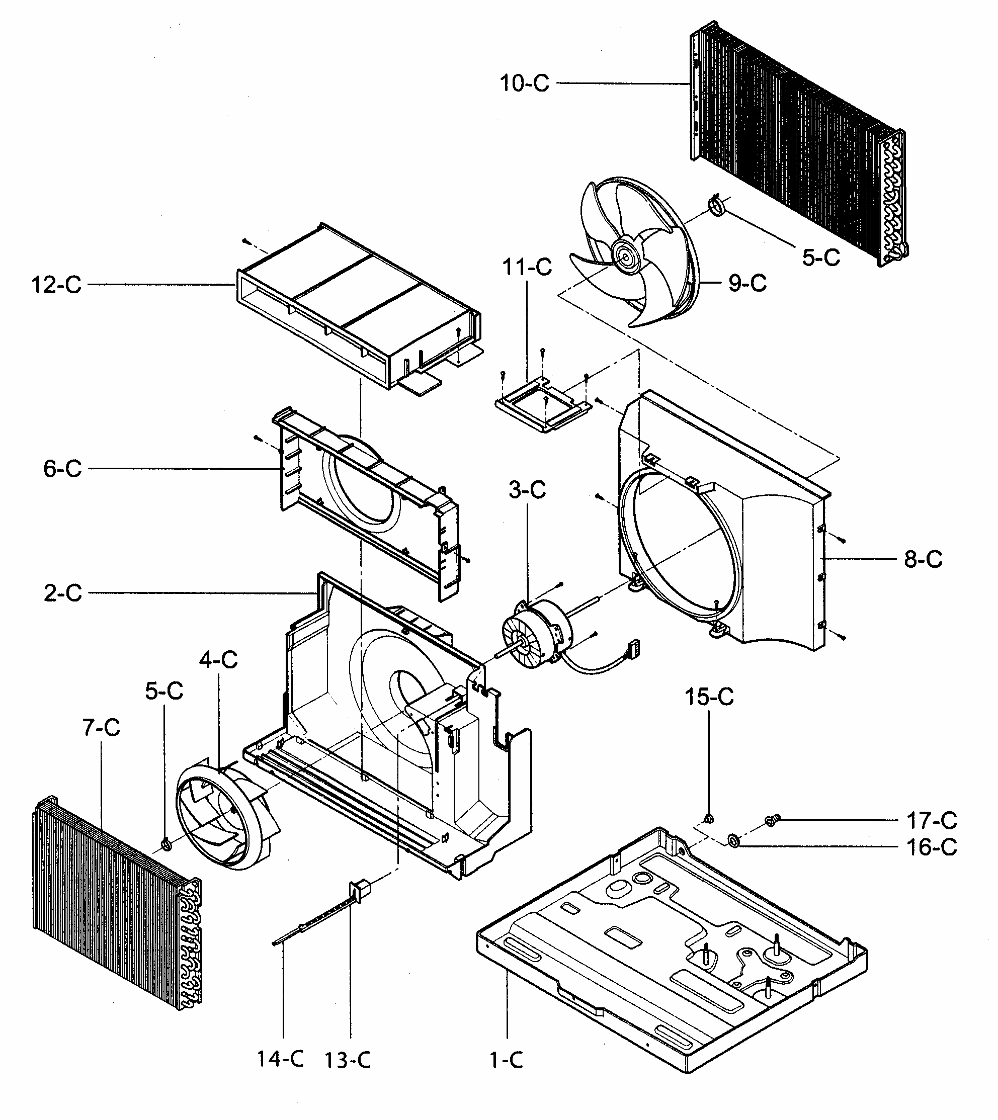 Air Handling/cycle Parts Diagram and Parts List for 58074083400  Kenmore Air Conditioner
