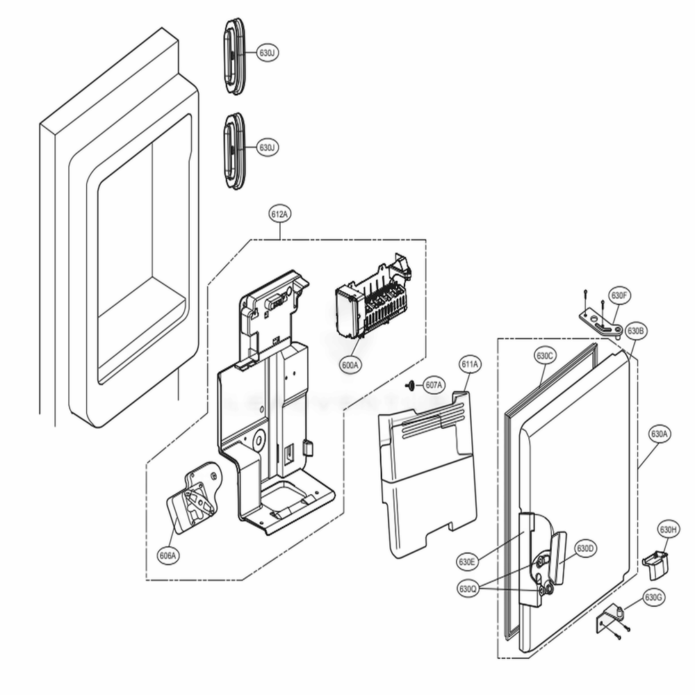 Ice Maker And Ice Bin Parts Diagram and Parts List for LFXC24796S ASTCNA1 LG Refrigerator