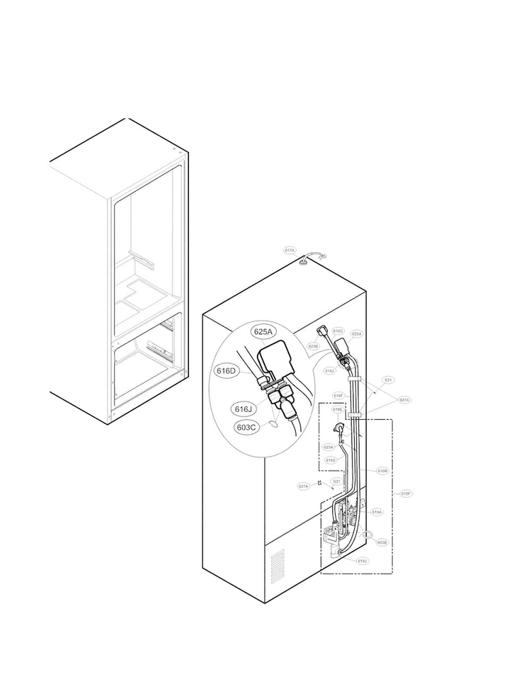 Water And Valve Parts Diagram and Parts List for LFXS29766S 01 LG Refrigerator