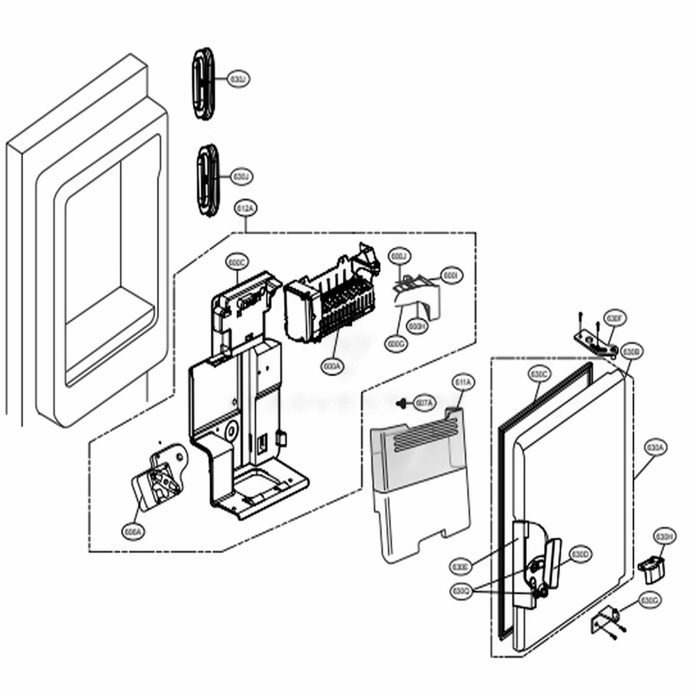 Ice Maker And Ice Bin Parts Diagram and Parts List for 74053 ASTCSE1 LG Refrigerator