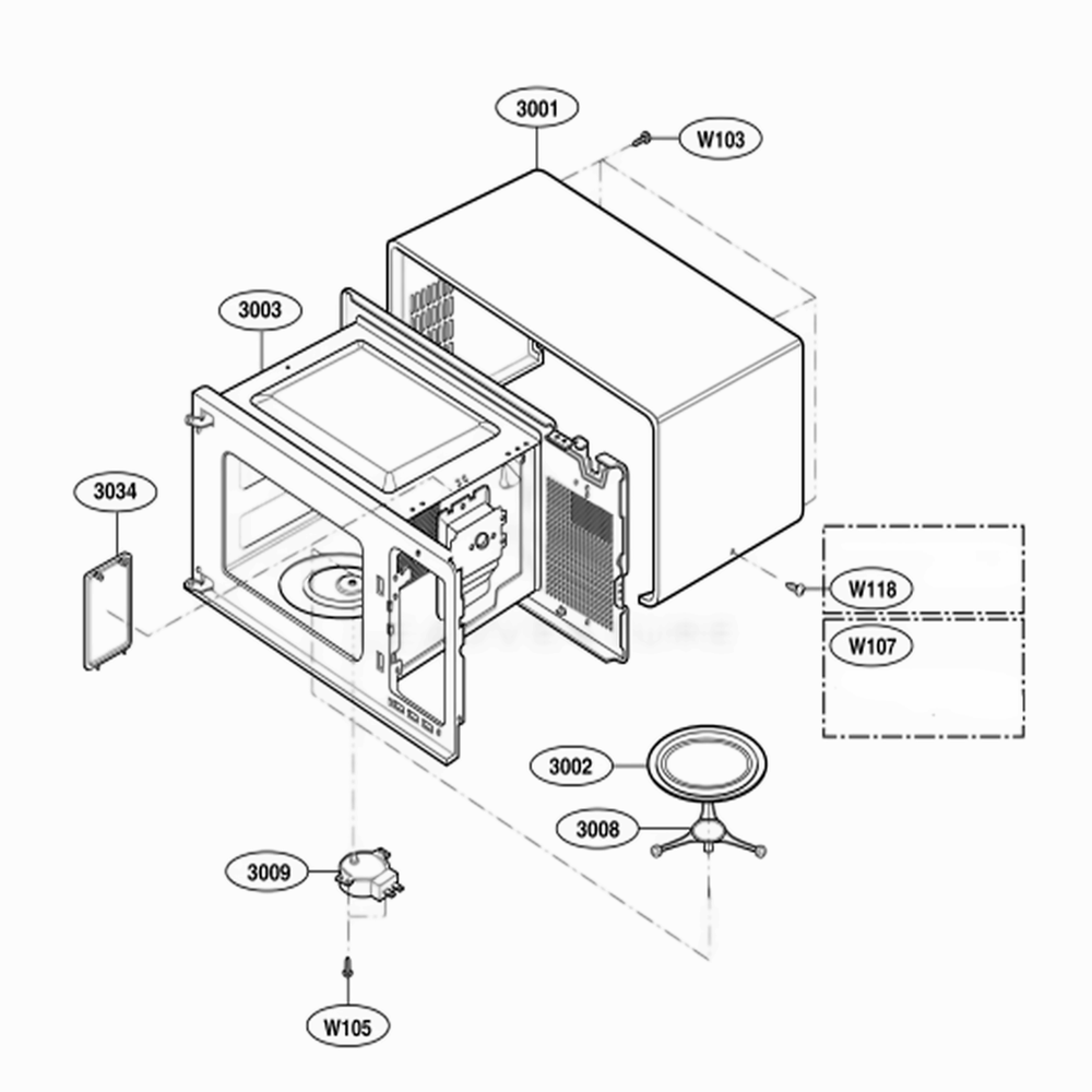 Oven Cavity Parts Diagram and Parts List for 62252 CW1ESEA LG Wall Oven