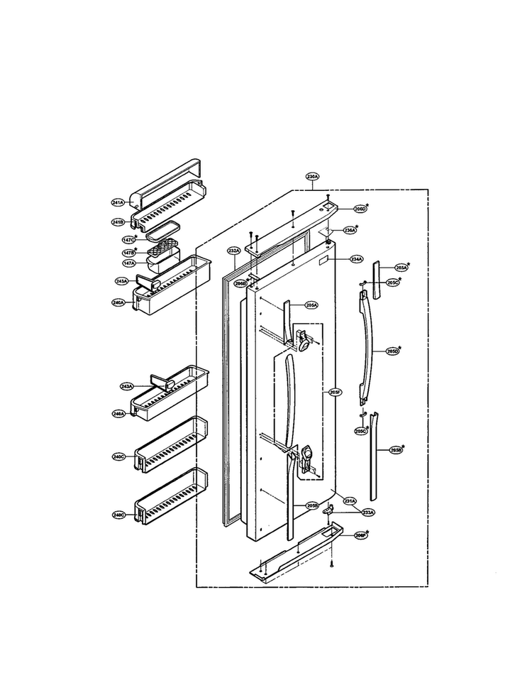 Refrigerator Door Diagram and Parts List for LRSPC2331BK  LG Refrigerator