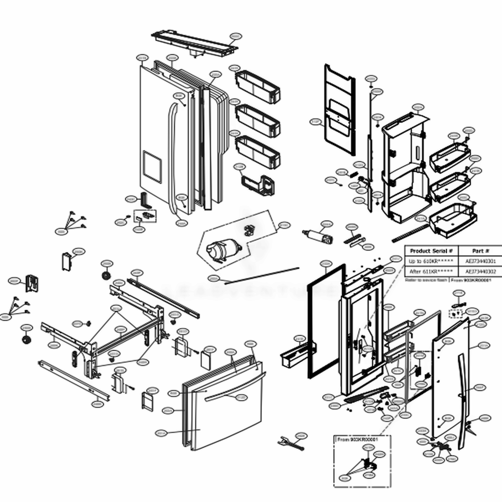 Door Parts Diagram and Parts List for 73167 ASBCSE0 LG Refrigerator