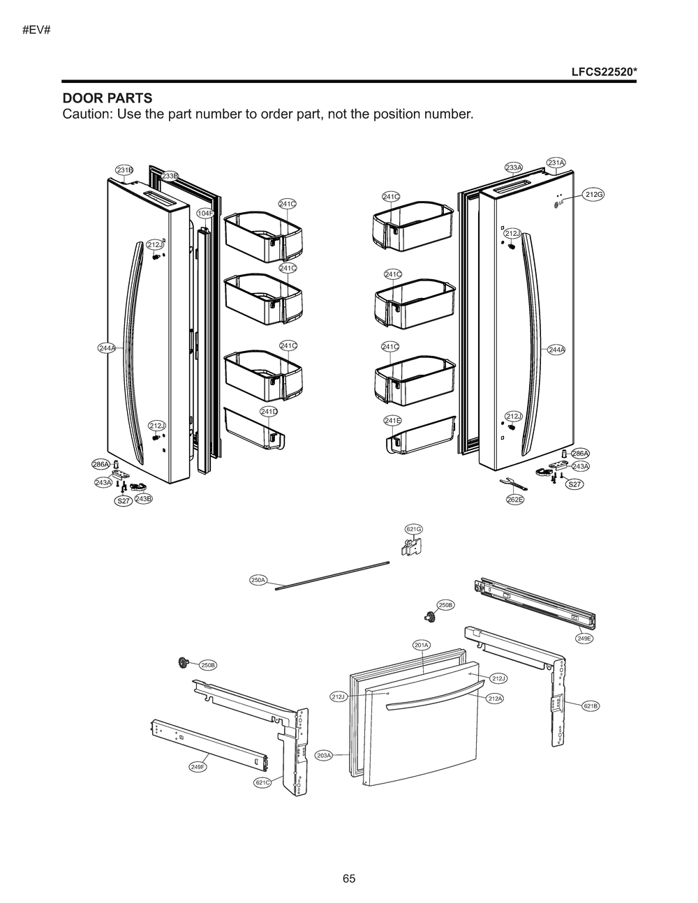 Door Parts Diagram and Parts List for GM-B223DQXM ASWCNA0 LG Refrigerator
