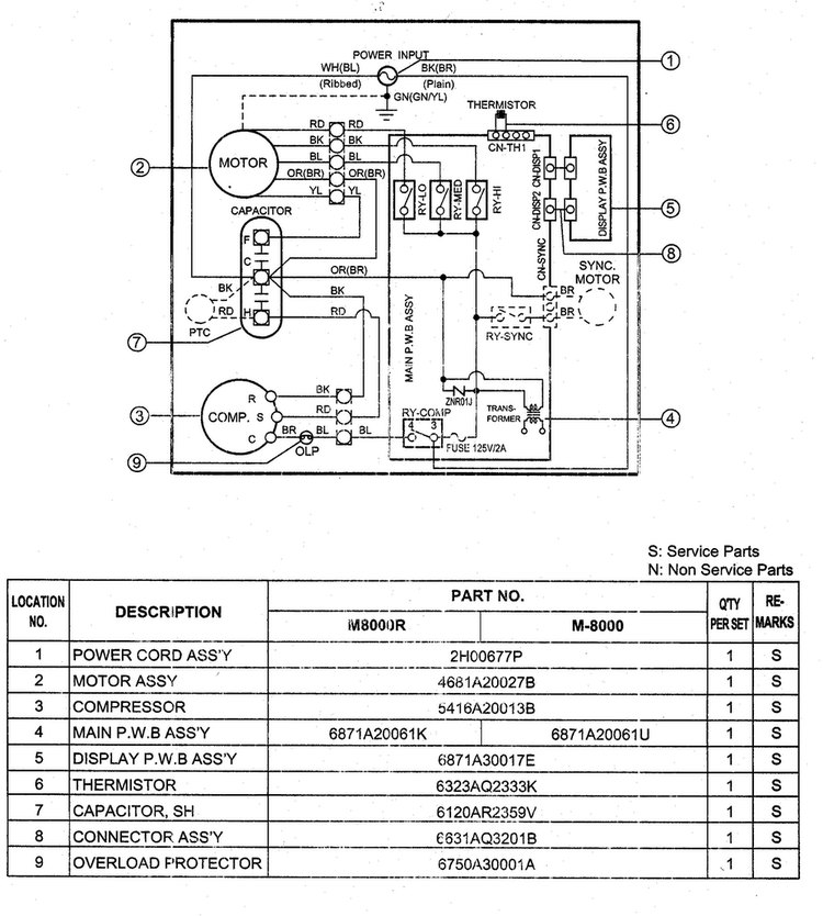 Wiring Diagram Diagram and Parts List for M-8000  LG Air Conditioner