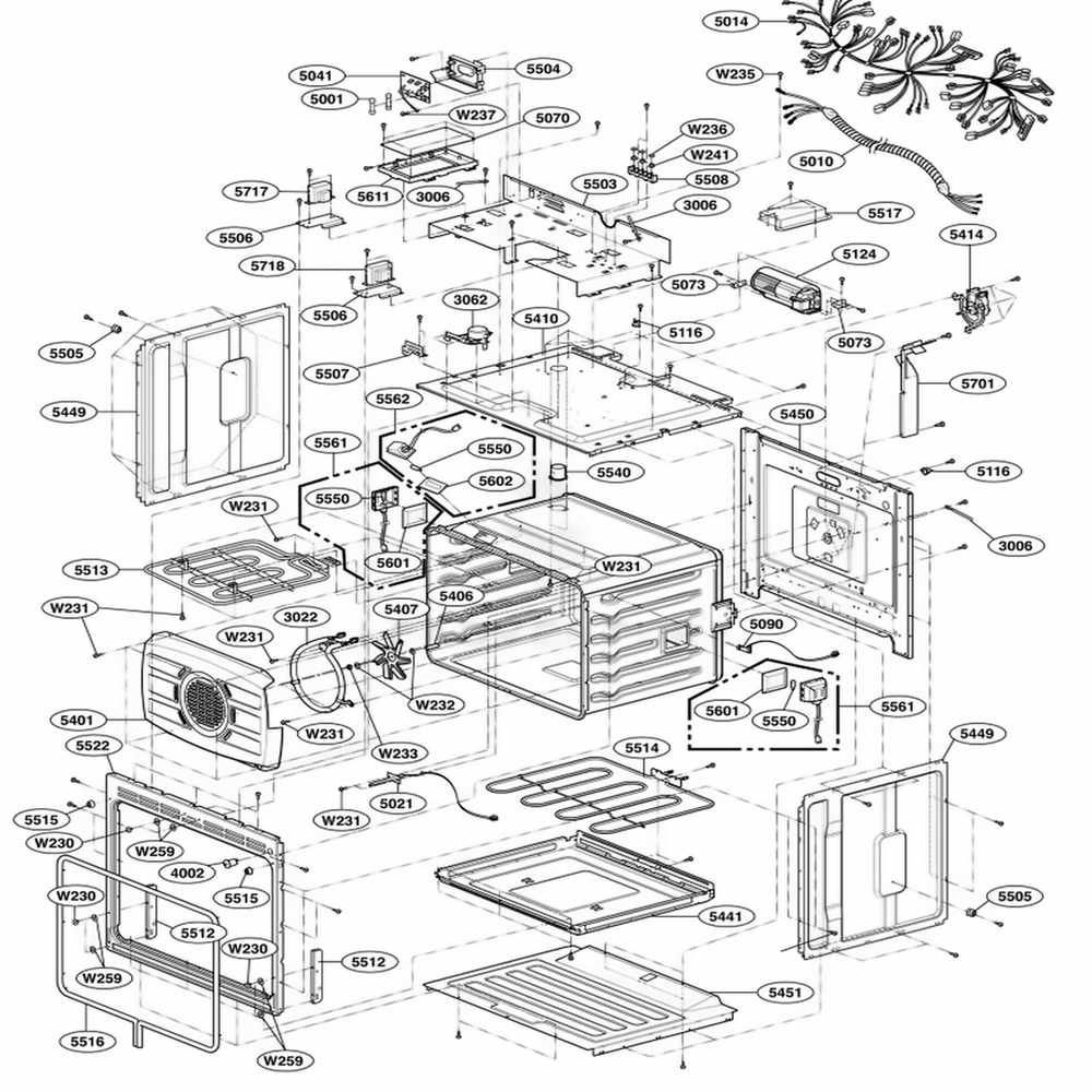 Upper Cavity Parts Diagram and Parts List for LSWD305ST ASTLVKG LG Range