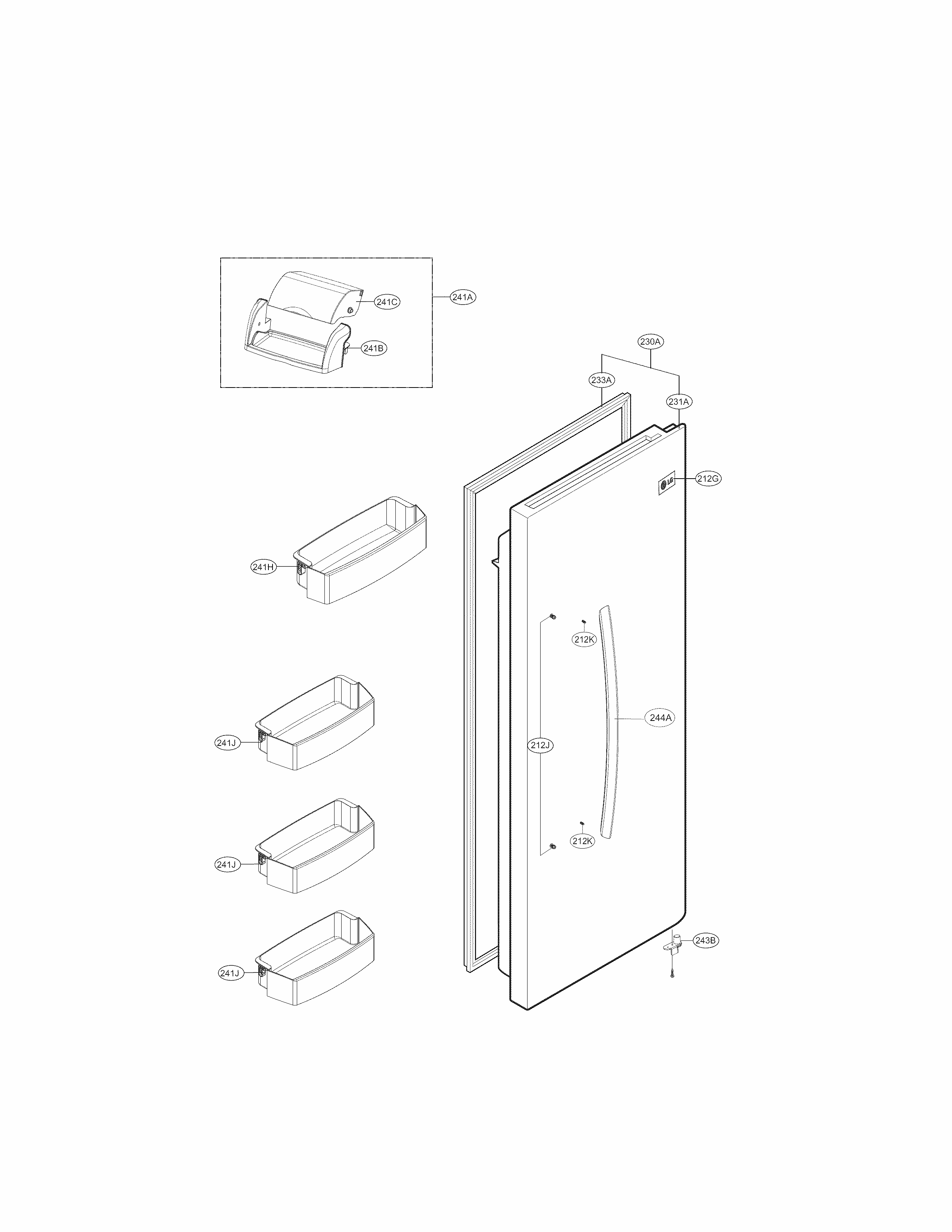Refrigerator Door Parts Diagram and Parts List for 79551814410  Kenmore Refrigerator
