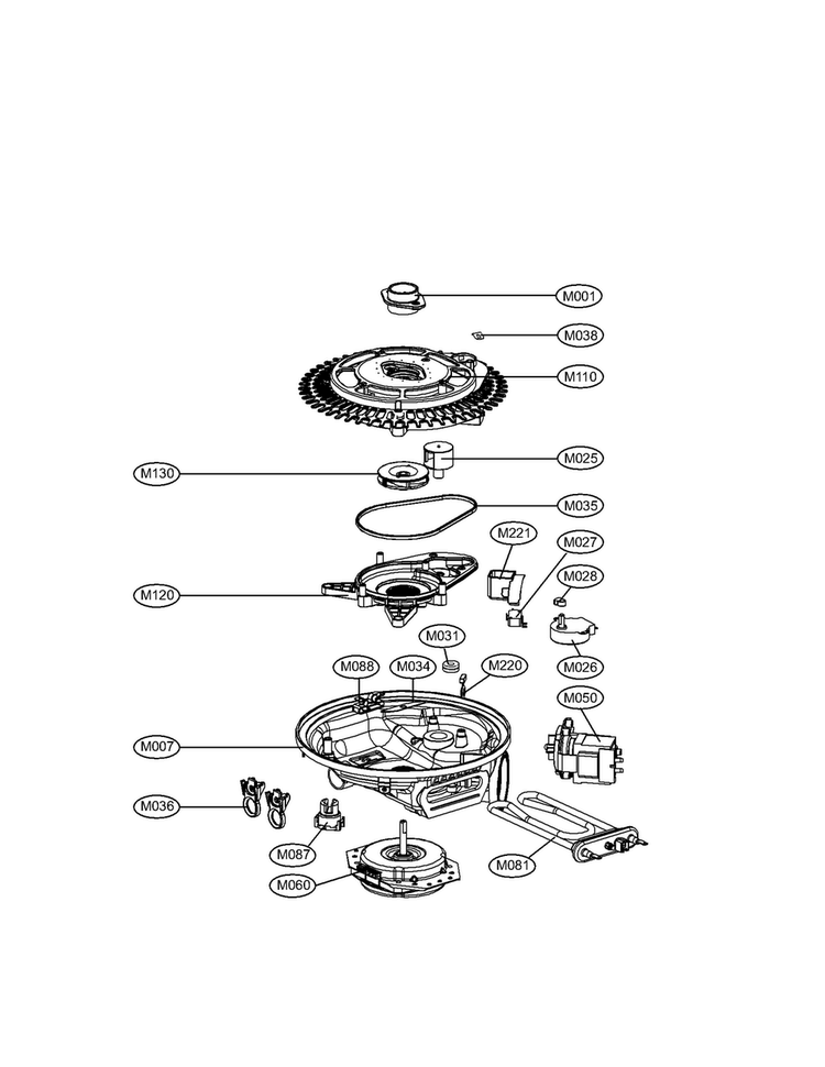 Sump Parts Diagram and Parts List for LDS5811BB-01  LG Dishwasher