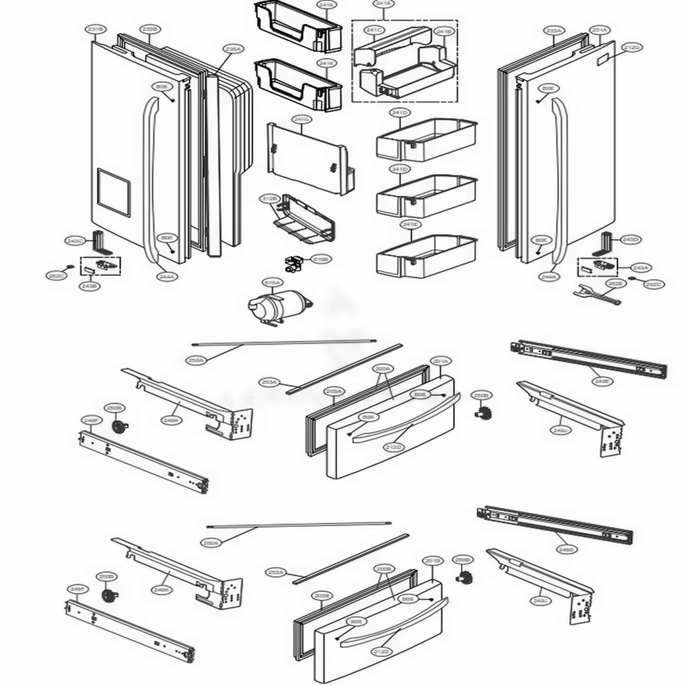 Door Parts Diagram and Parts List for 71079 AWBCSE2 LG Refrigerator
