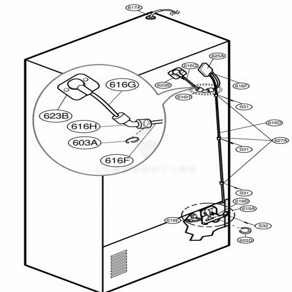 Valve And Water Tube Parts Diagram and Parts List for 79743 ASTCSEF LG Refrigerator