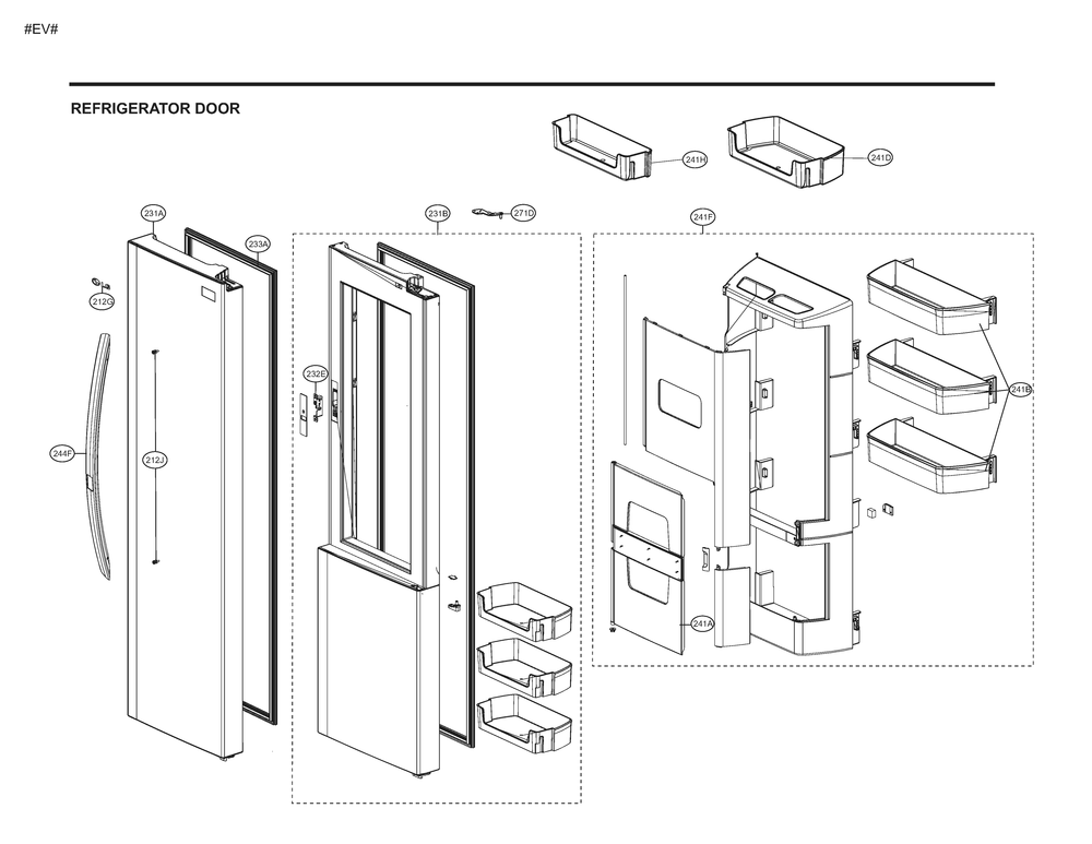 Refrigerator Door Diagram and Parts List for GM-J267NQBL ASWCSE4 LG Refrigerator
