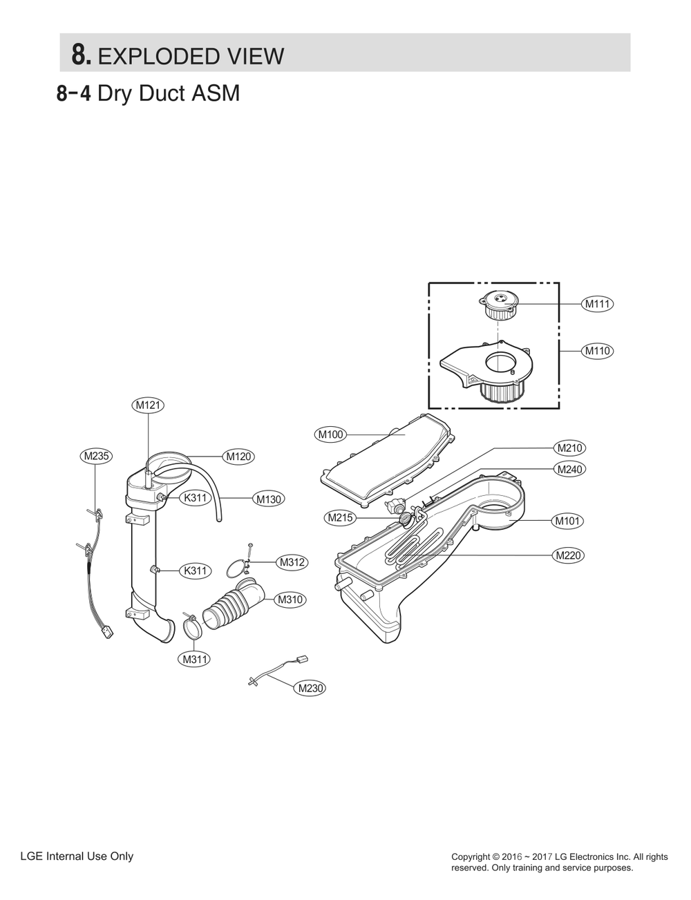 Dry Duct Assembly Diagram and Parts List for FH399RYN ABWEEUS LG Washer