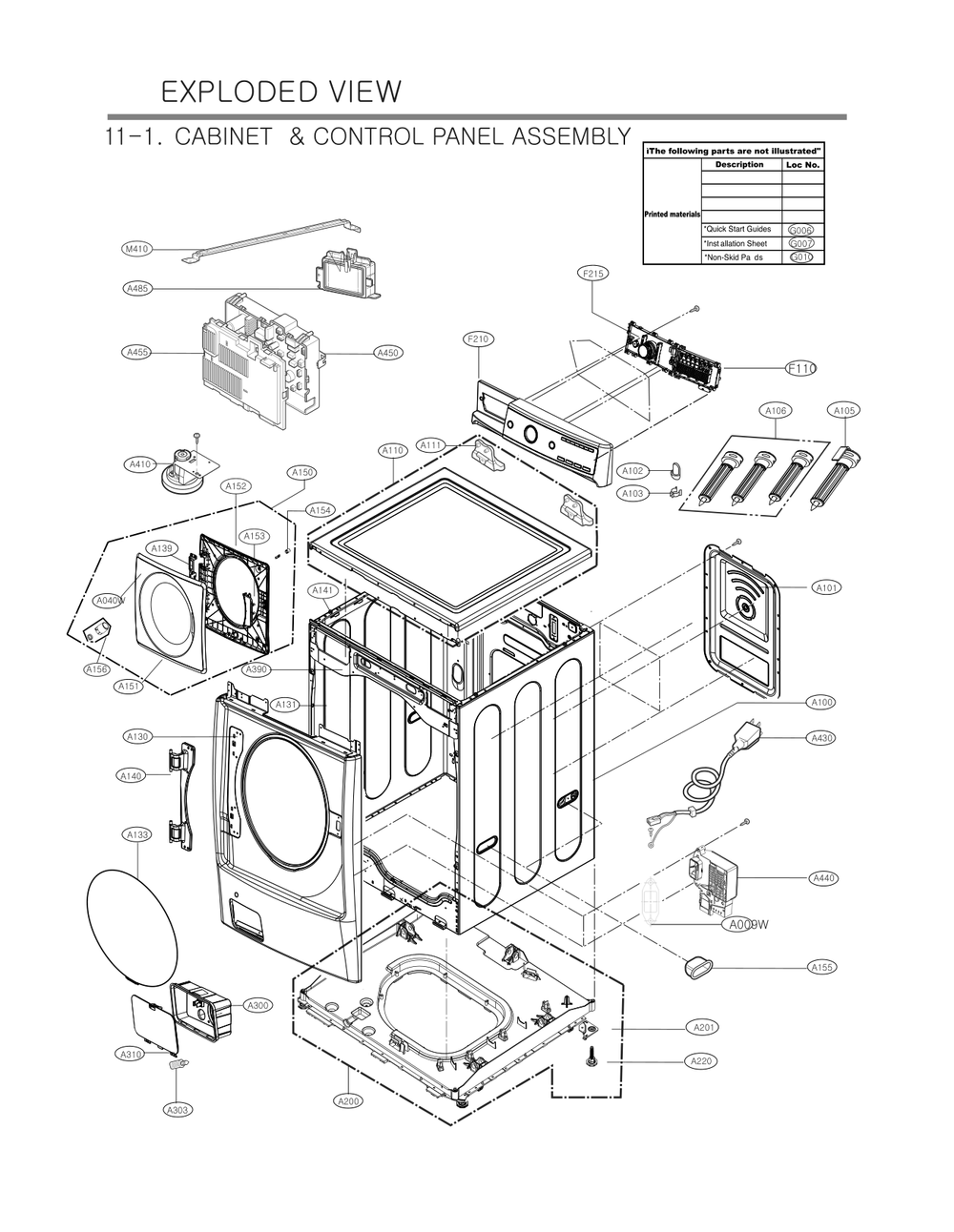 Cabinet And Control Panel Assembly Diagram and Parts List for FH3C4FNY ABWESEU LG Washer