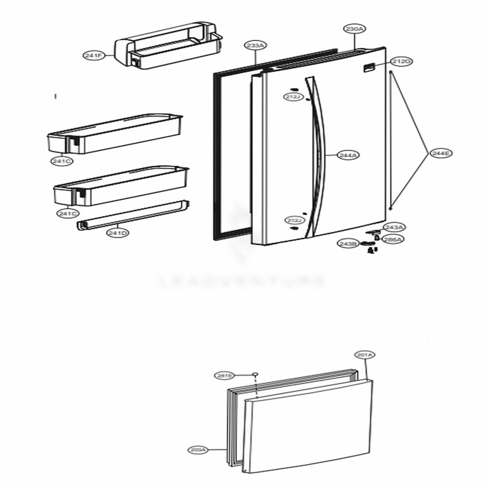 Door Parts Diagram and Parts List for 79412 ASWCSE1 LG Refrigerator
