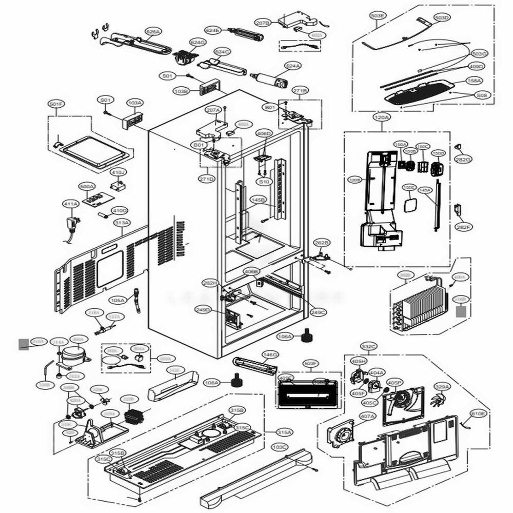 Case Parts Diagram and Parts List for LFXS27566S ASTCNA0 LG Refrigerator