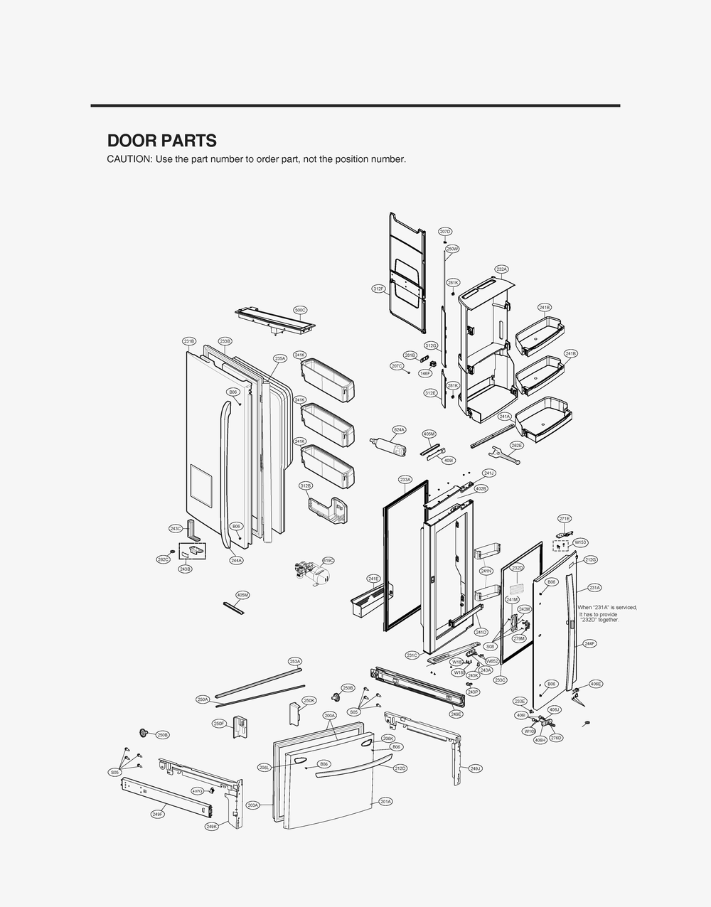 Door Parts Diagram and Parts List for GR-J298LSJM ASTCNA1 LG Refrigerator