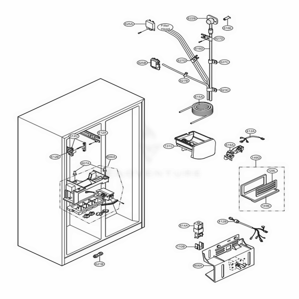 Ice And Water Part Diagram and Parts List for LSC27925SB AWBCNA0 LG Refrigerator