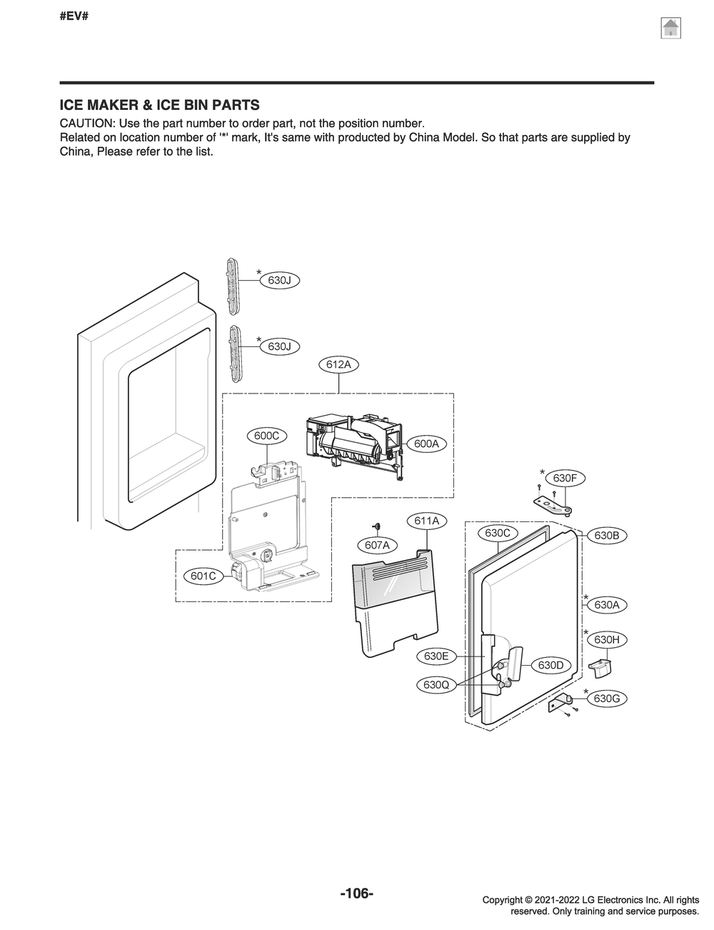 Ice Maker And Ice Bin Parts Diagram and Parts List for GR-L28ANKXM ASBCNAA LG Refrigerator