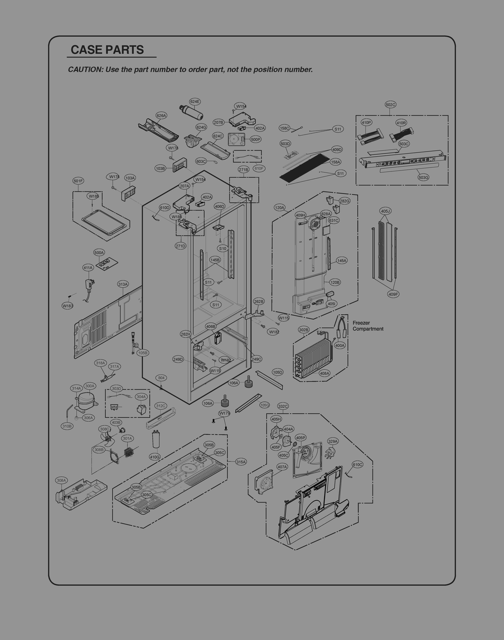Case Parts Diagram and Parts List for GR-J298LSXM ANSCSE0 LG Refrigerator