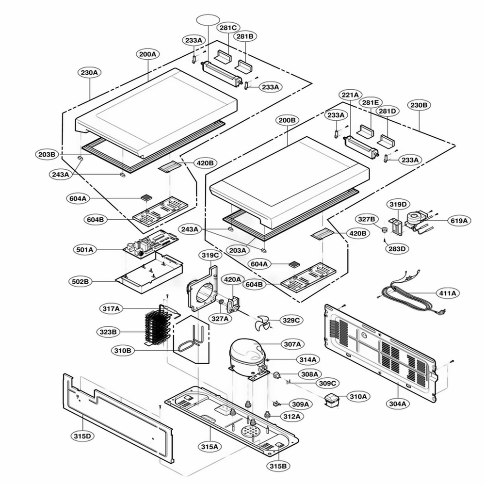 Main Parts 1 Diagram and Parts List for GRK18PBS ASBCSJA LG Refrigerator
