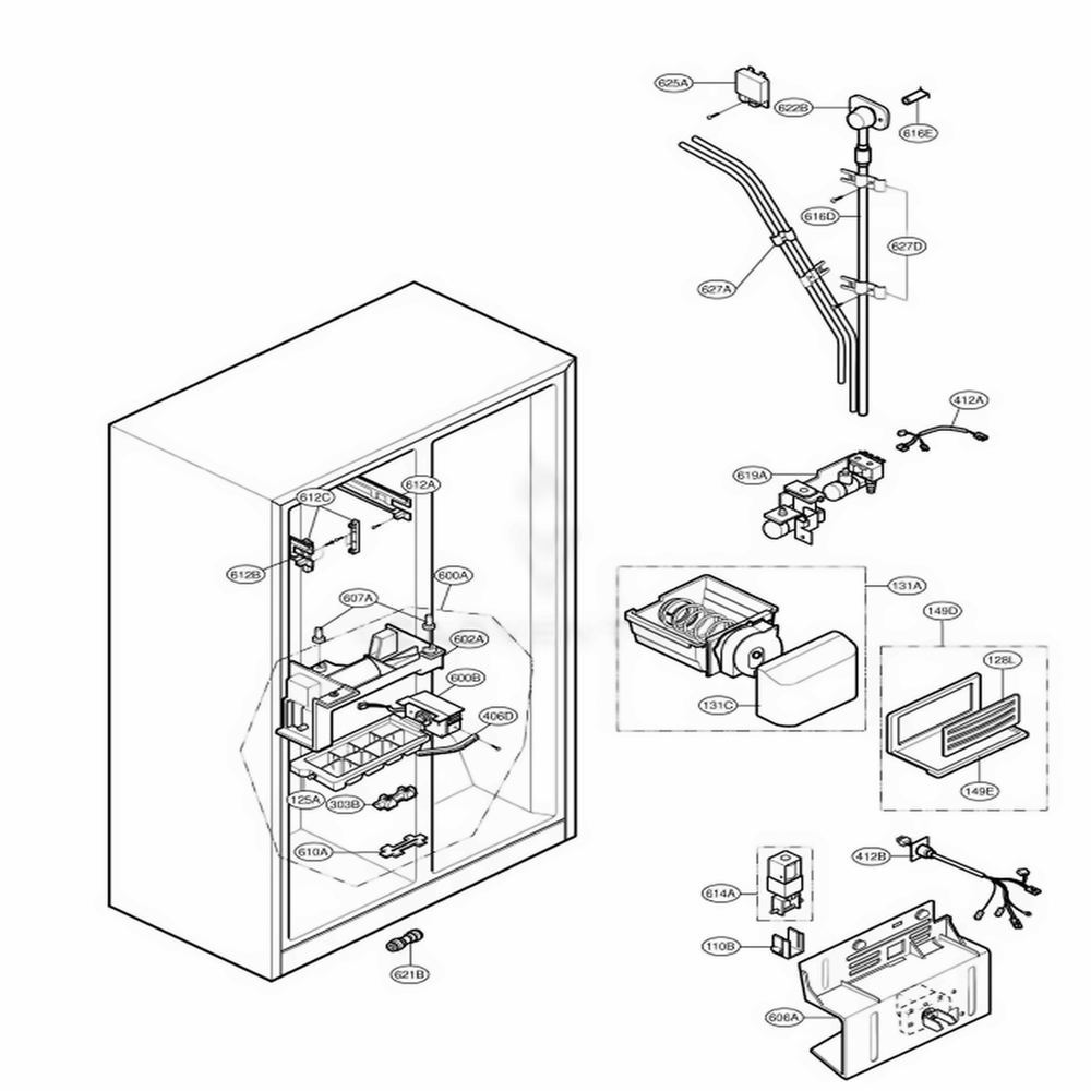 Ice And Water Part Diagram and Parts List for LSC27921SW ASWCLGA LG Refrigerator