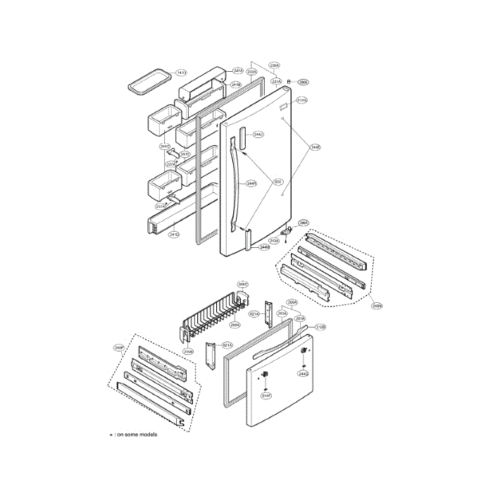 Door 1 Diagram and Parts List for LRDC22743SW  LG Refrigerator