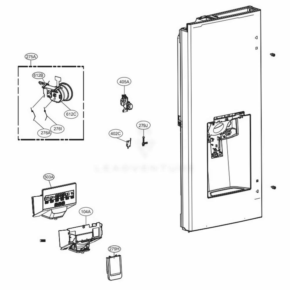 Dispenser Parts Diagram and Parts List for LFXC22596D ASBCNA2 LG Refrigerator