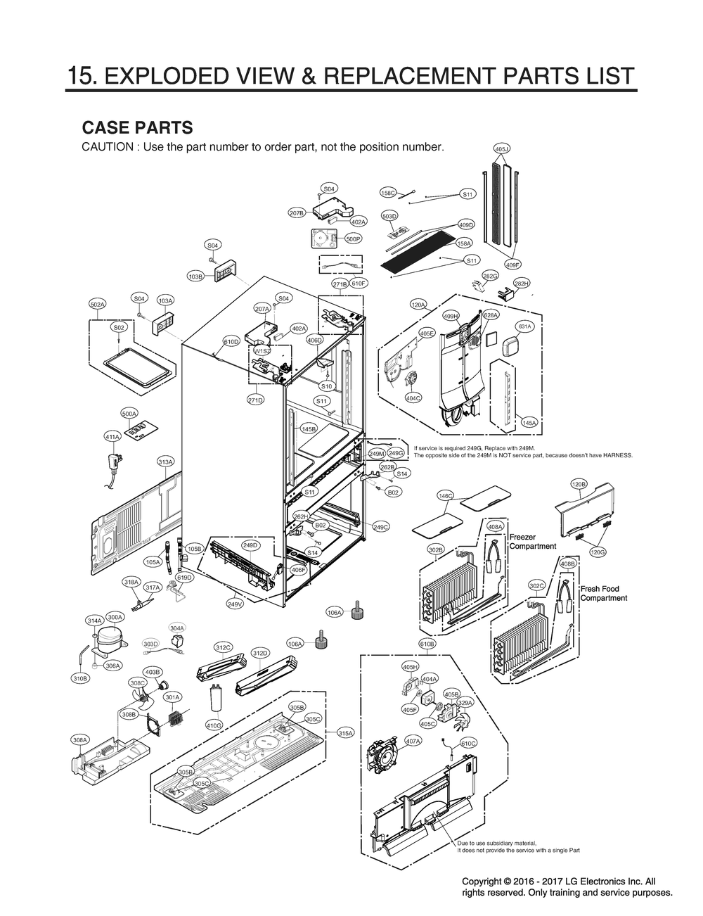 Case Parts Diagram and Parts List for GR-X23GHKJM ASBCNA1 LG Refrigerator