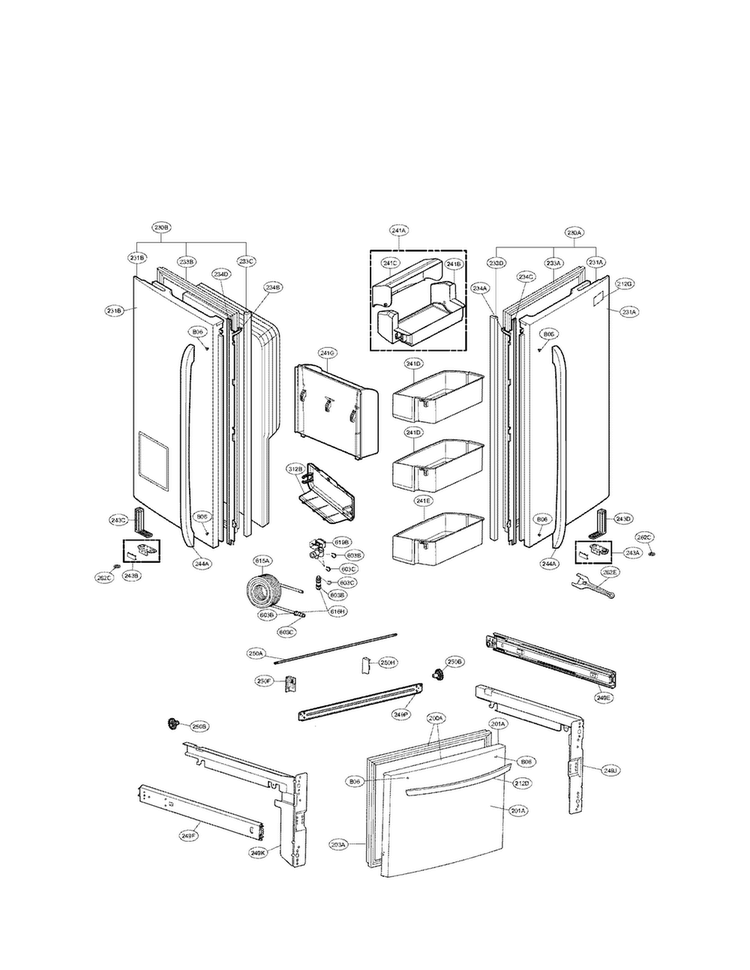 Door Parts Diagram and Parts List for LFX28977SB 02 LG Refrigerator