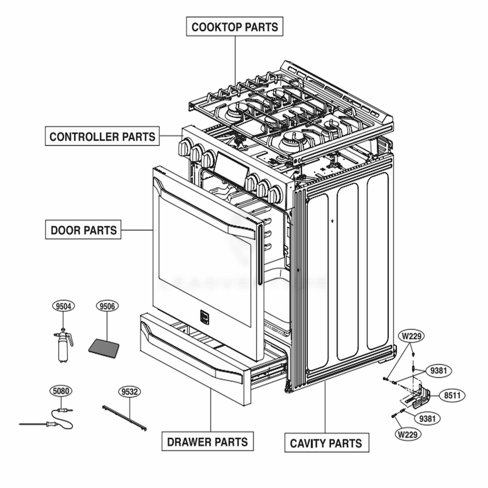 Main Diagram and Parts List for LSSG3016ST ASTESTD LG Range