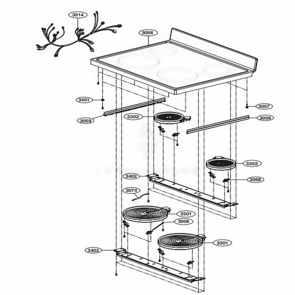 Cooktop Parts Diagram and Parts List for LDE3031ST FSTLLGA LG Range