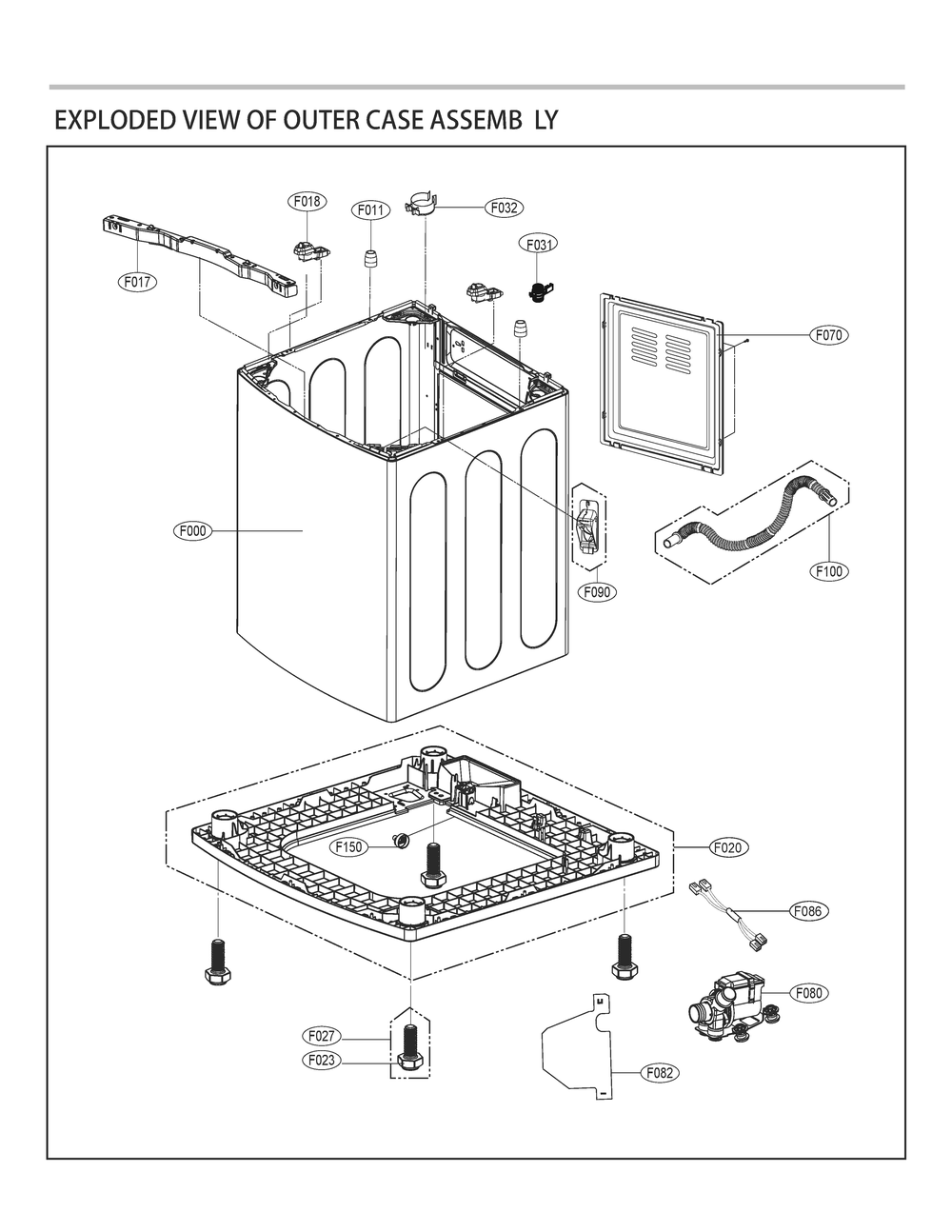 Outer Case Assembly Diagram and Parts List for T1743HDFSP ABWEECI LG Washer
