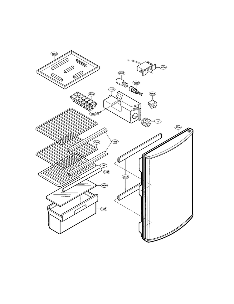 Door And Shelves Diagram and Parts List for GR-151SPF  LG Refrigerator