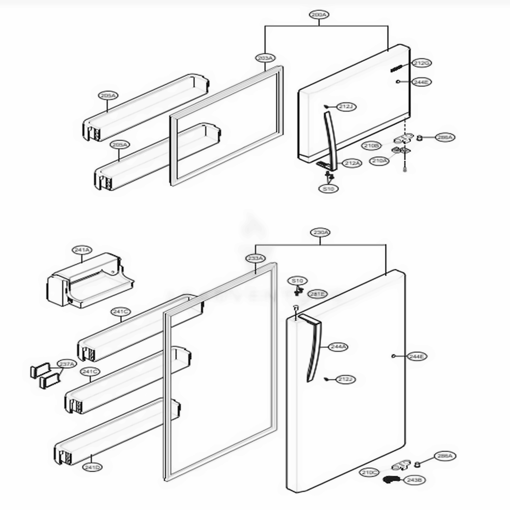 Door Parts Diagram and Parts List for 78033 ASTCSE3 LG Refrigerator