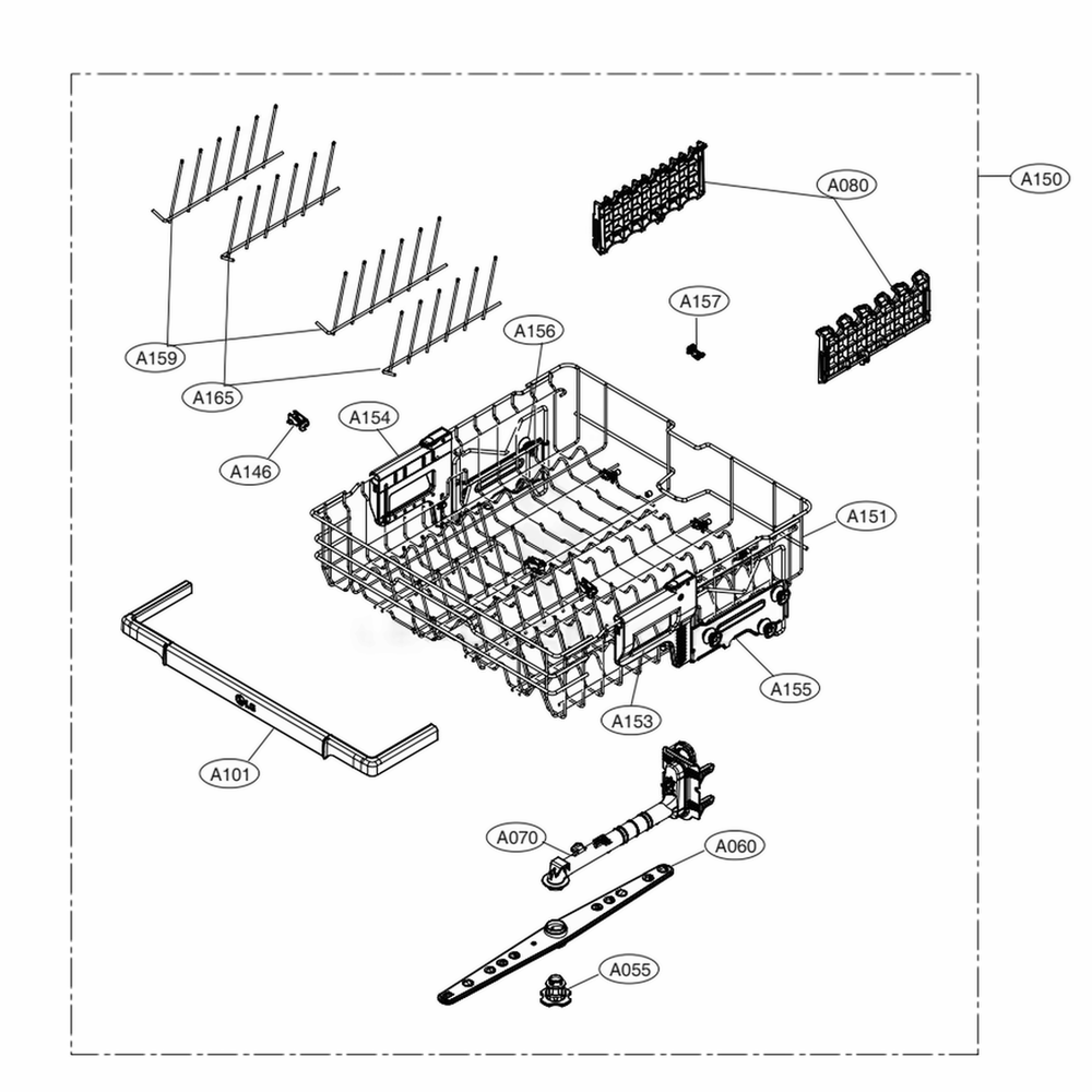 Upper Rack Assembly Diagram and Parts List for LDPS6844AS ASSESNA LG Dishwasher